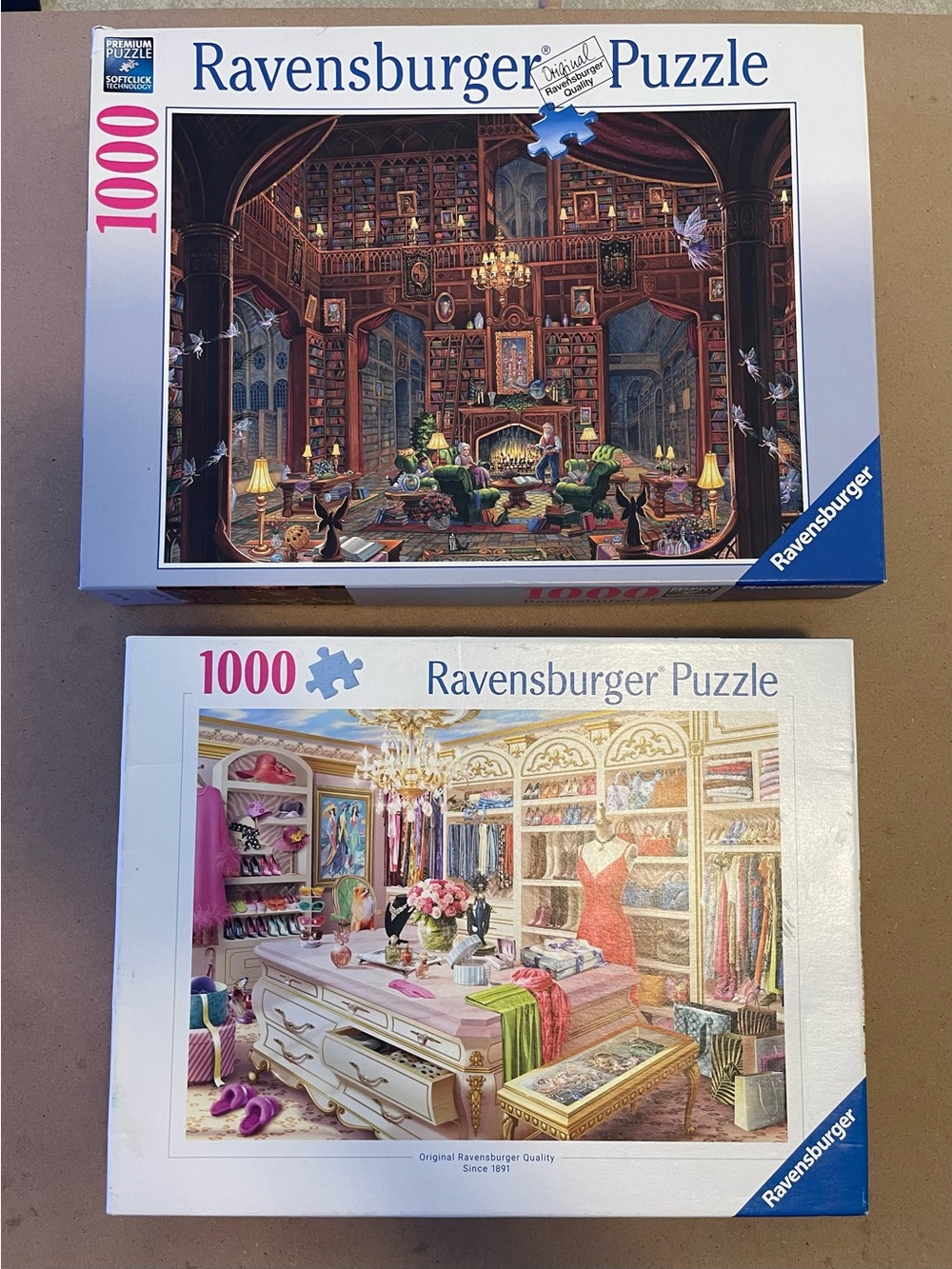 RAVENSBURGER 1000pc Puzzles—Sanctuary of Knowledge & Coveted Closet -Missing 1pc